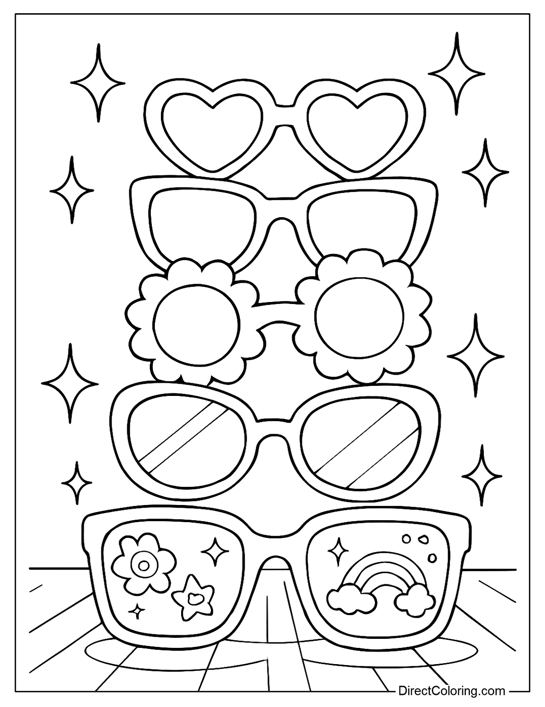 coloring page Sunglasses stacked like a tower